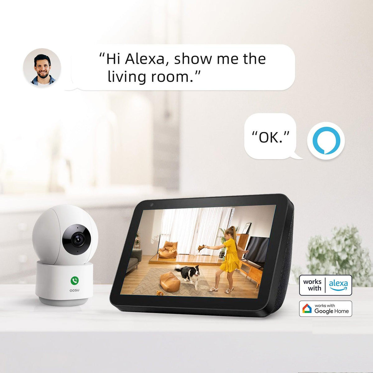 IndoorCam P1は、アレクサとGoogle Homeと連携動作します。