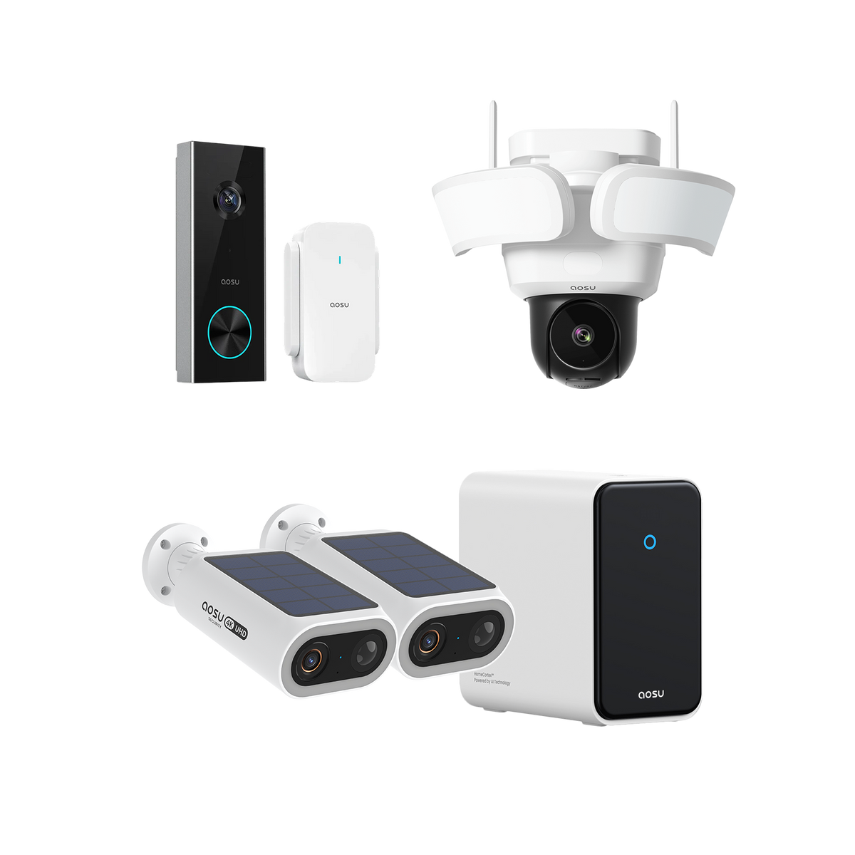 4K ソーラーカメラ P1 マックス (aosuCortex 搭載) + ビデオドアベルプロ + フラッドライトカメラプロ